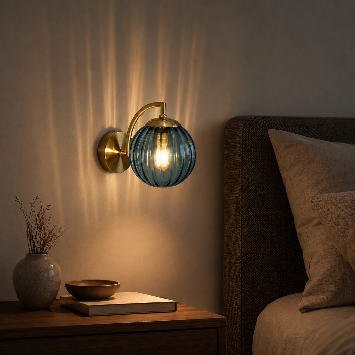 Ribbed Glass Globe Brass Wall Sconce
