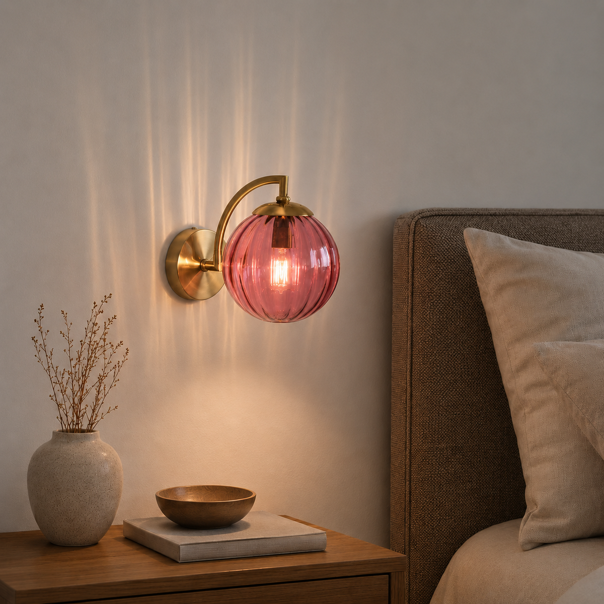 Ribbed Glass Globe Brass Wall Sconce