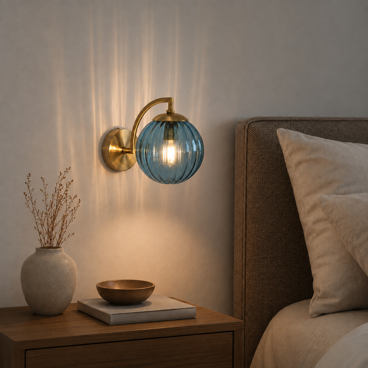 Ribbed Glass Globe Brass Wall Sconce