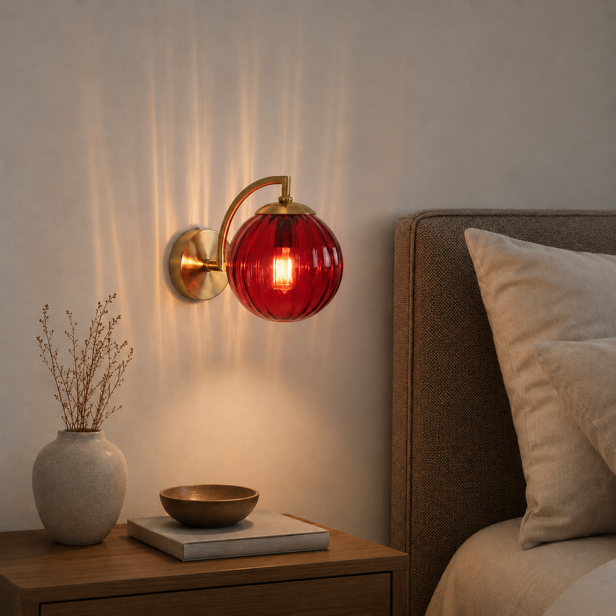 Ribbed Glass Globe Brass Wall Sconce