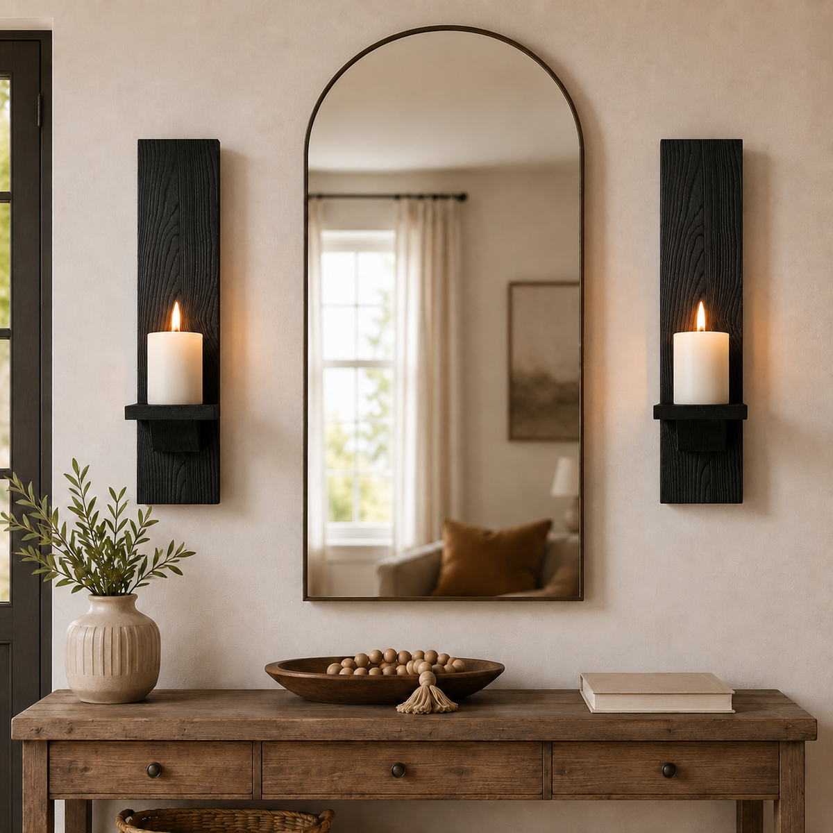 Rustic Wood Pillar Candle Wall Sconces, Set of 2