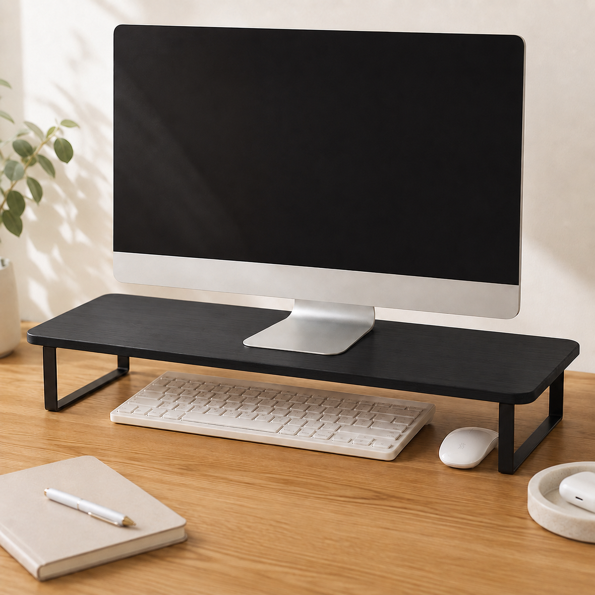 Bamboo Monitor Riser Desk Shelf