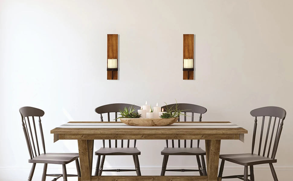 Rustic Wood Pillar Candle Wall Sconces, Set of 2