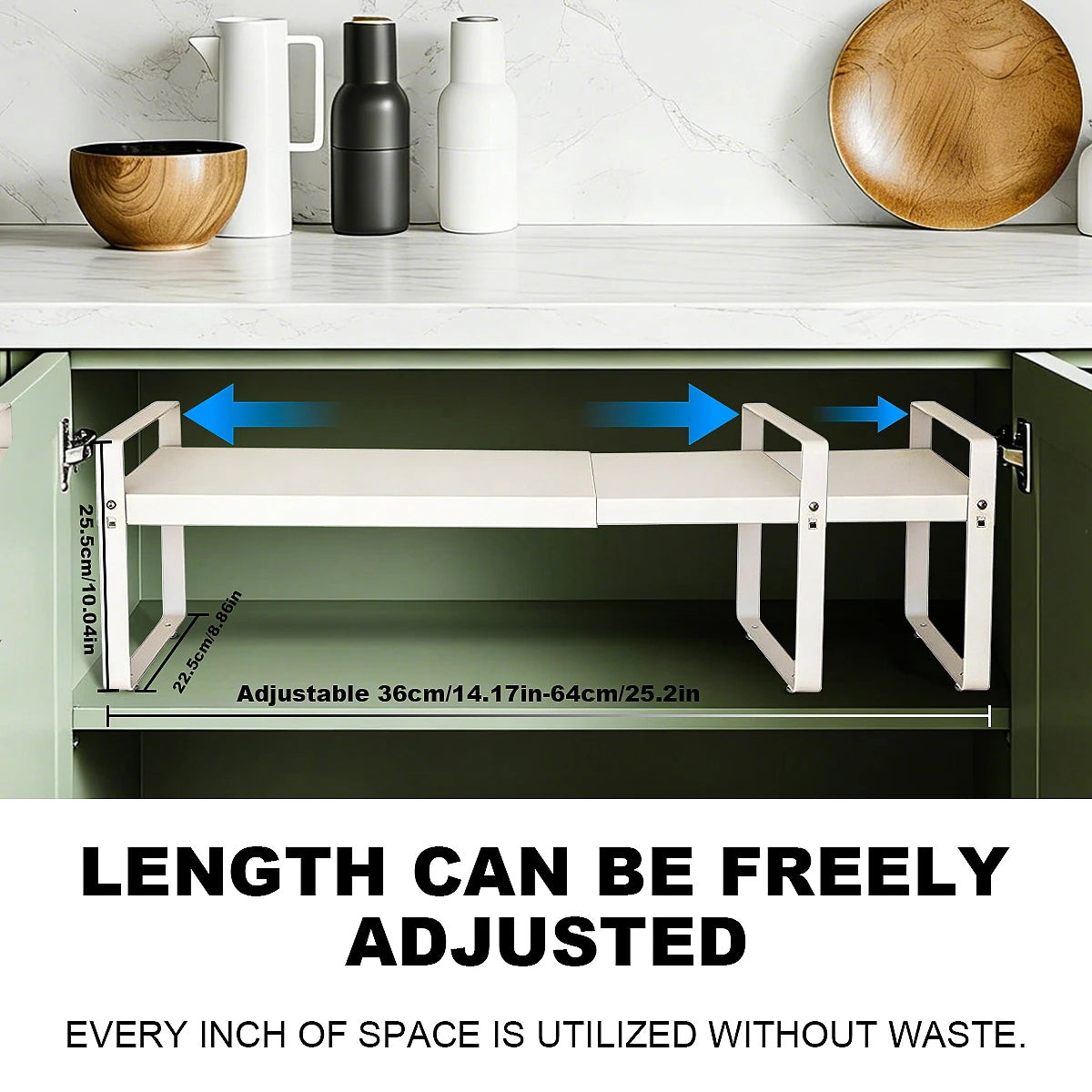 Extendable Cabinet Rack — lifestyle shot holding folded clothes or linens