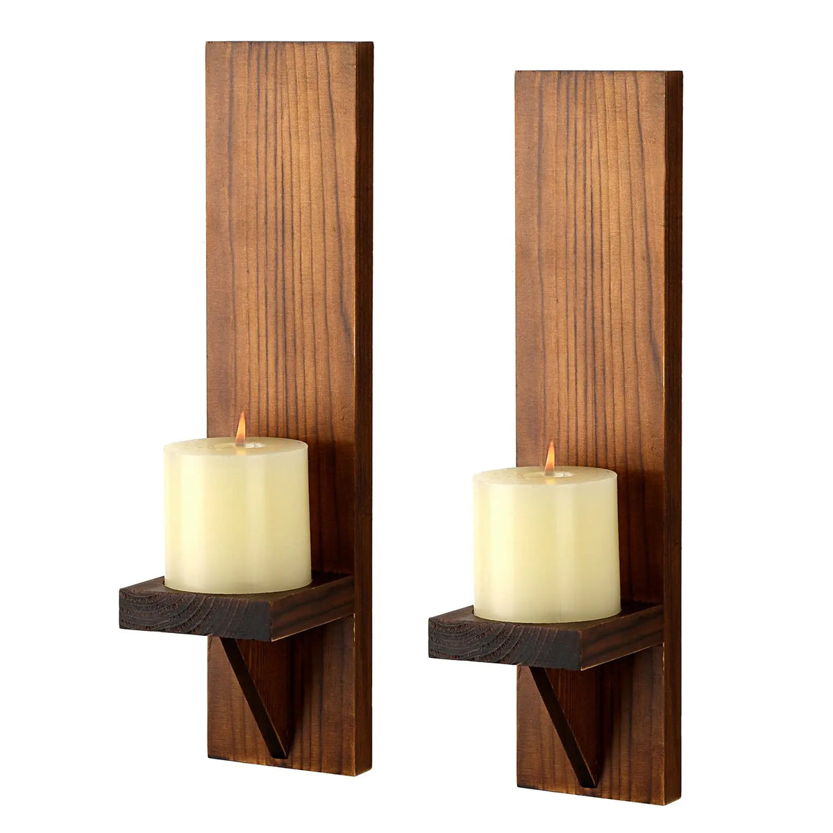 Rustic Wood Pillar Candle Wall Sconces, Set of 2