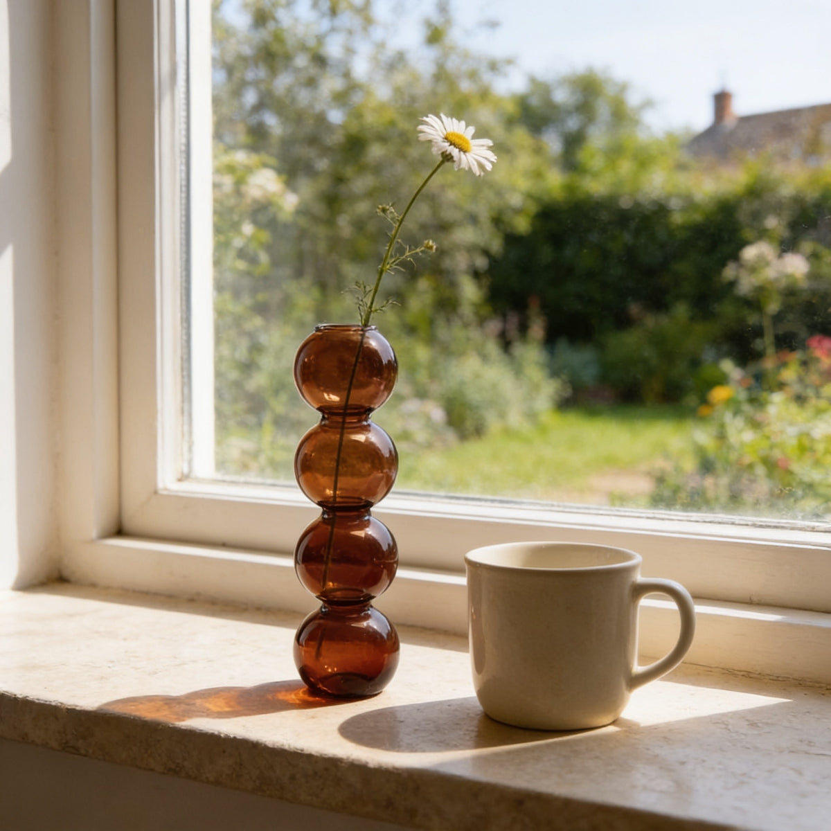 Rust brown large four-bubble glass vase.