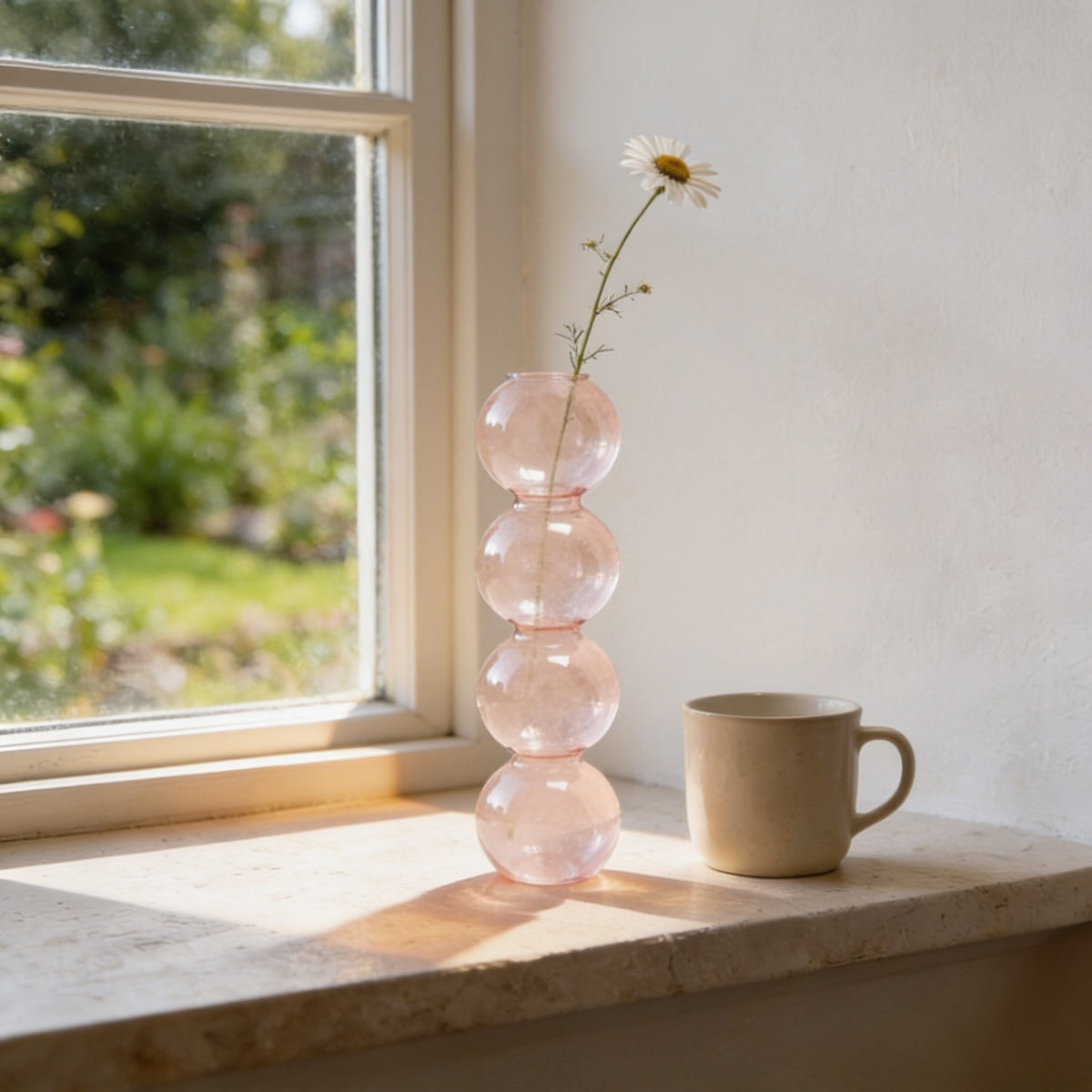 Pink large four-bubble glass vase.