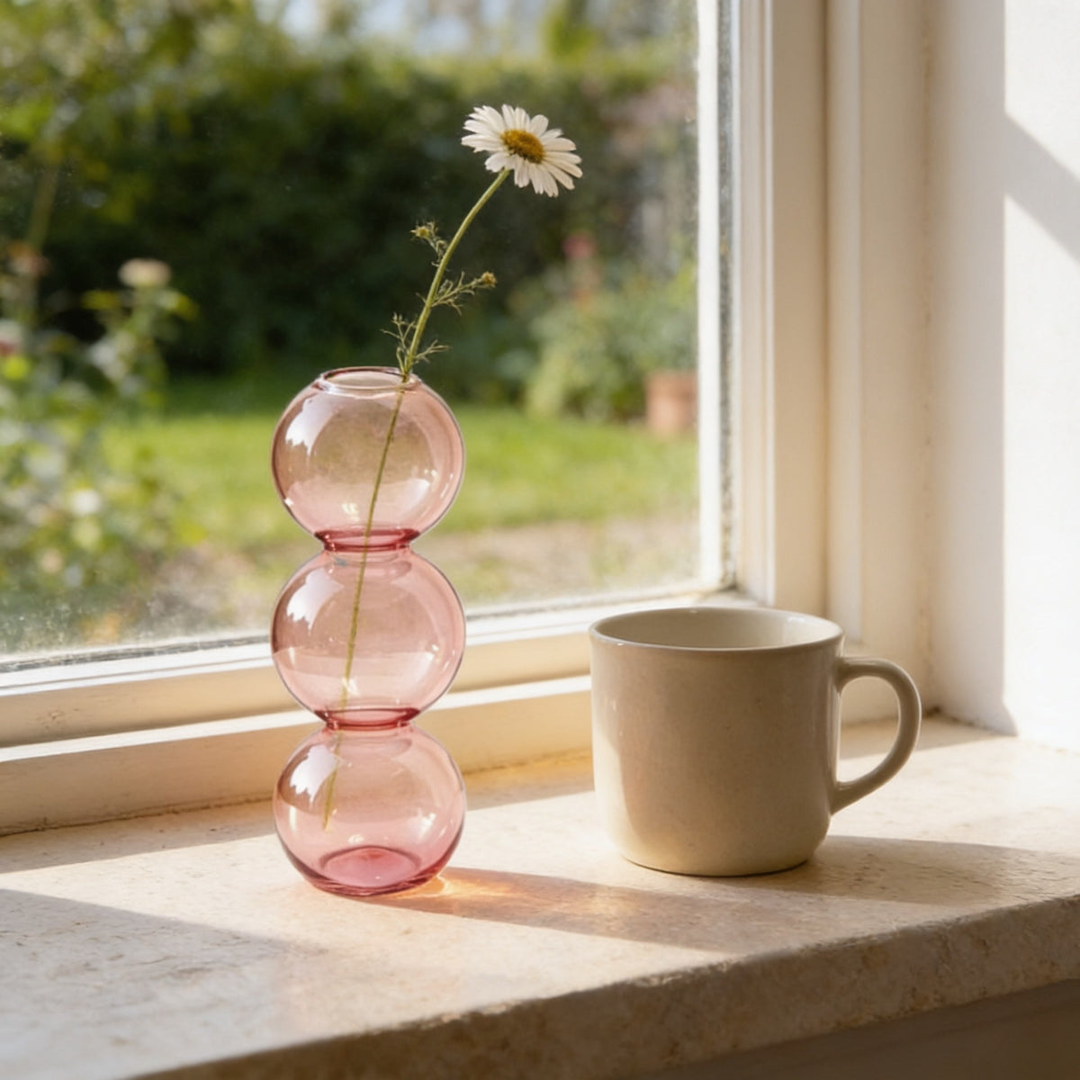 Pink small three-bubble glass vase.