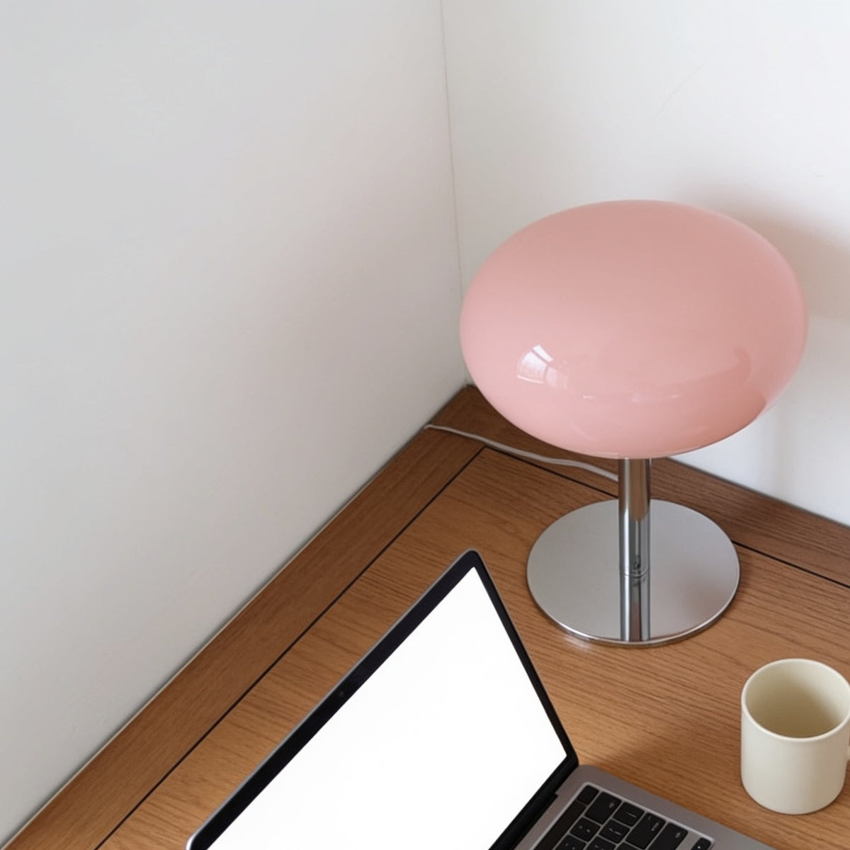 Pink dome glass mushroom lamp.