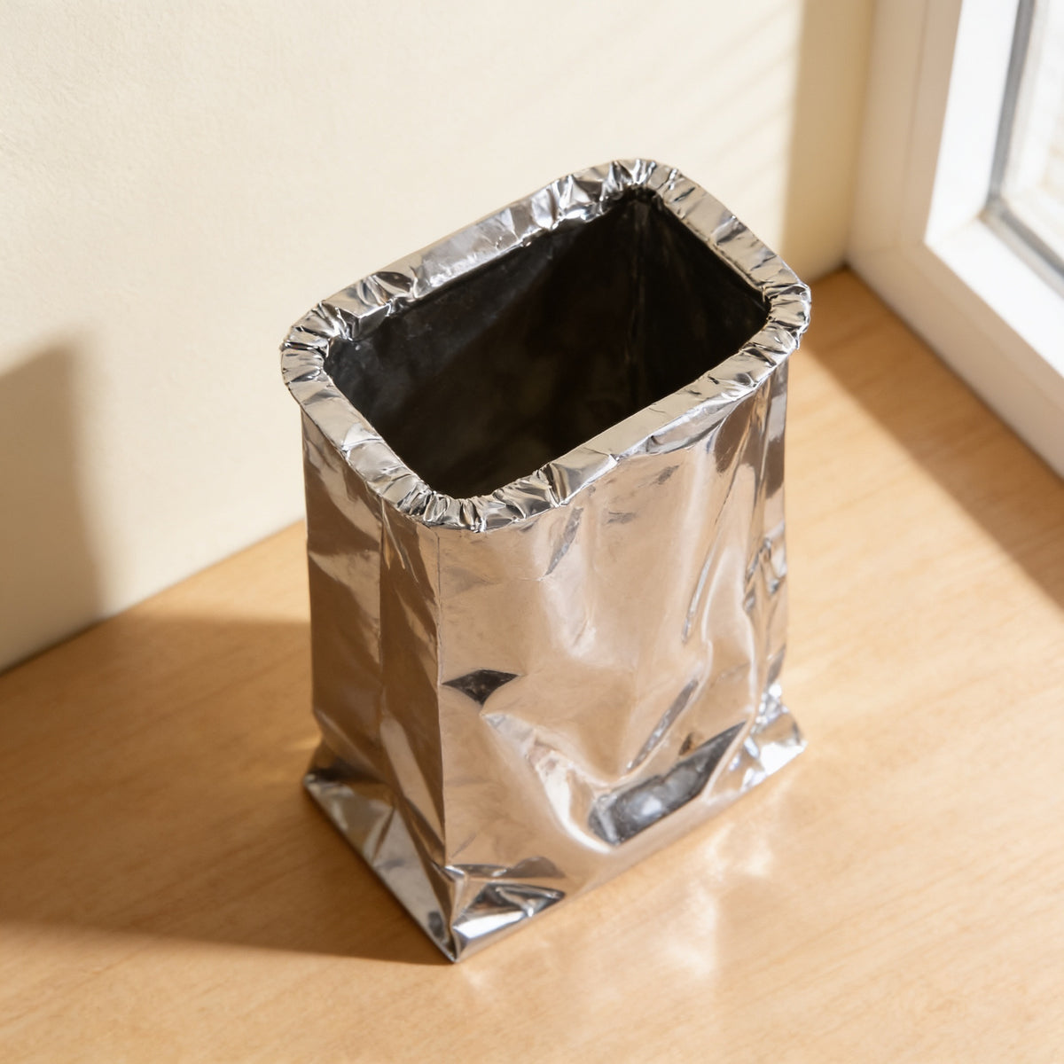 The open top of the silver crinkle vase from above — Silver Crinkle Paper-Bag Vase
