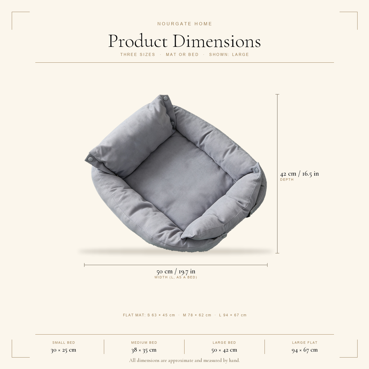 Product dimensions — 3-in-1 Convertible Dog & Cat Bed