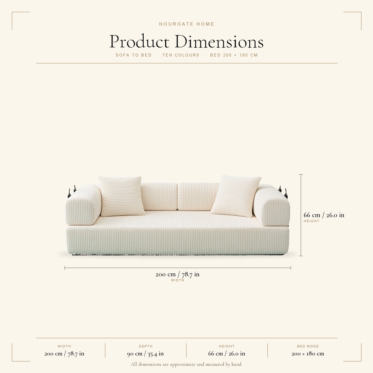 Product dimensions — 5-in-1 Corduroy Convertible Sofa Bed