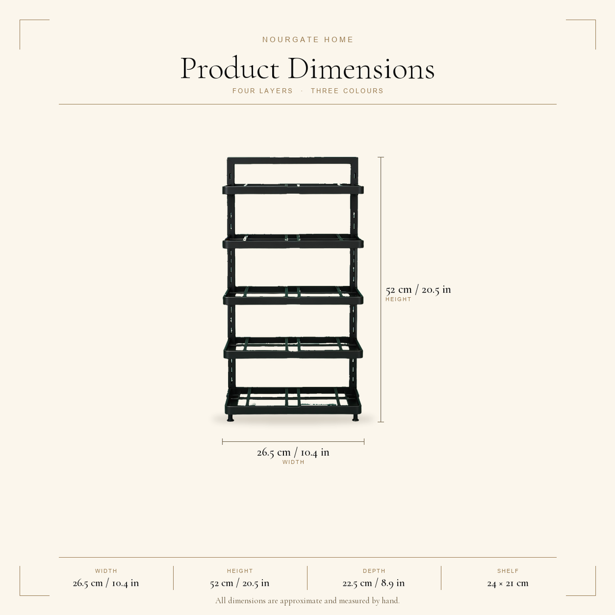 Product dimensions — Adjustable Under-Sink Shelf
