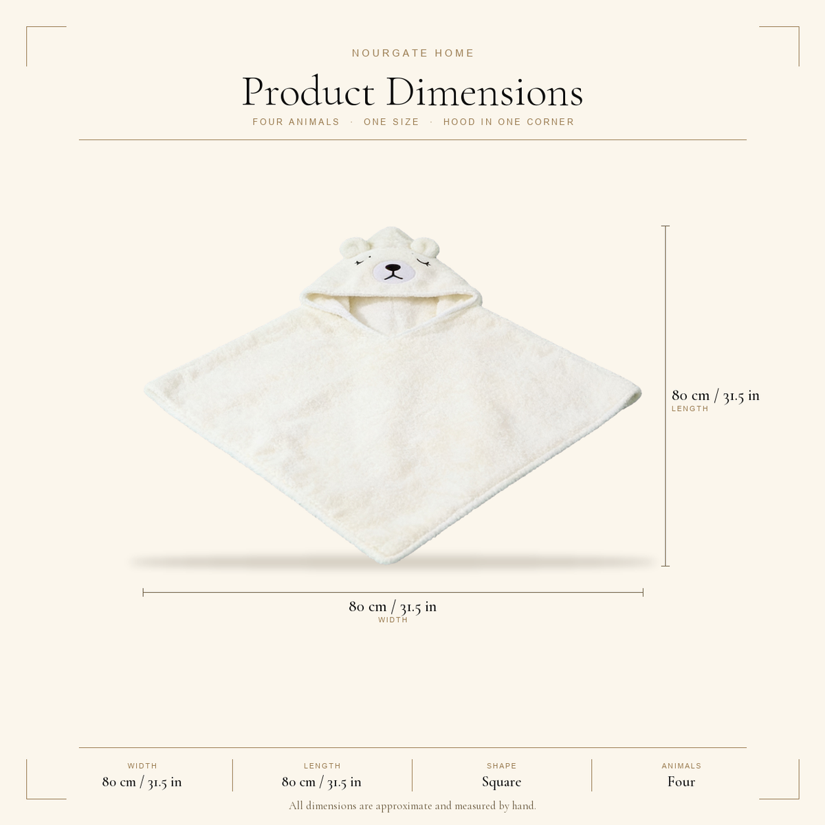Product dimensions — Animal Hooded Baby Towel with Ears