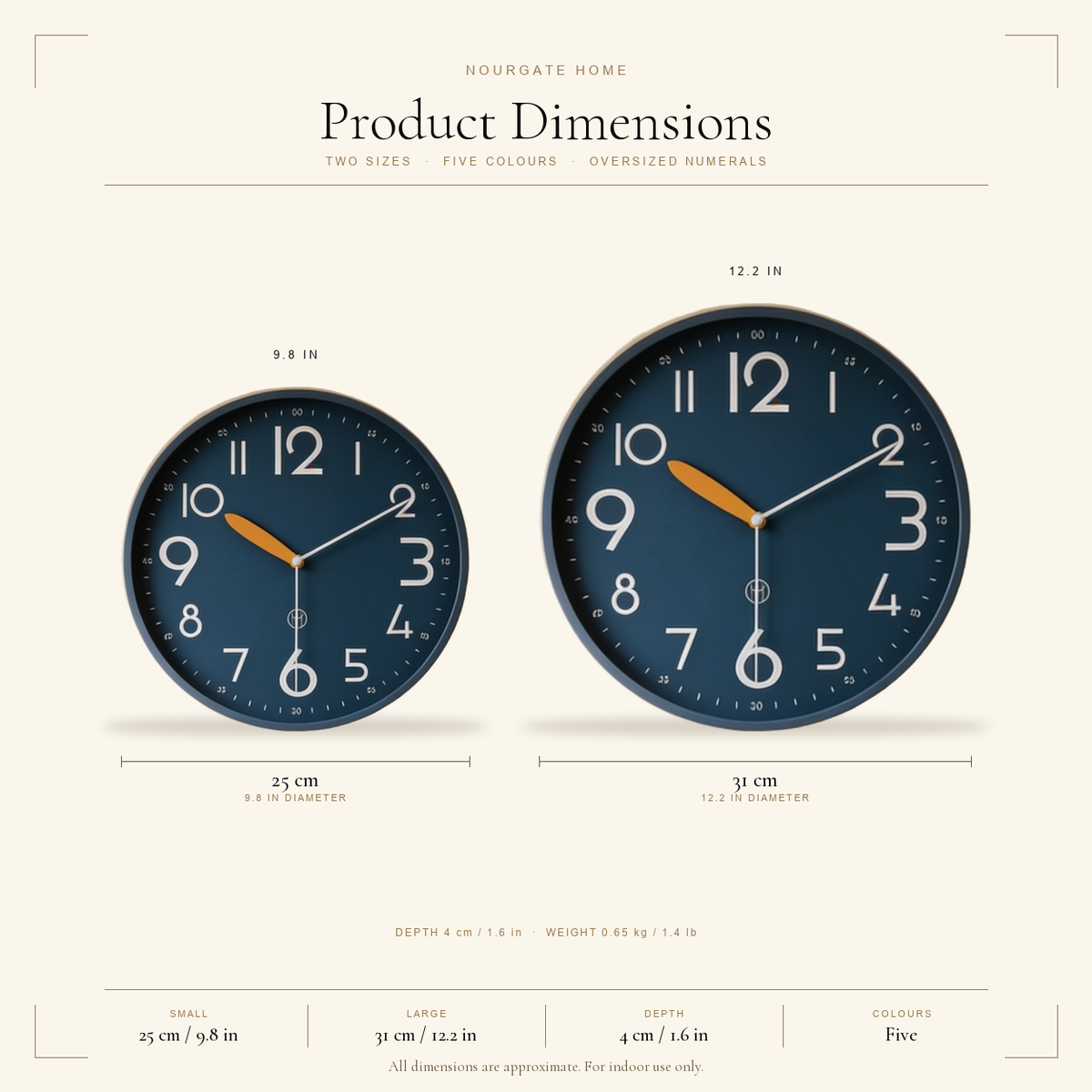 Product dimensions diagram — Bold Numeral Silent Wall Clock