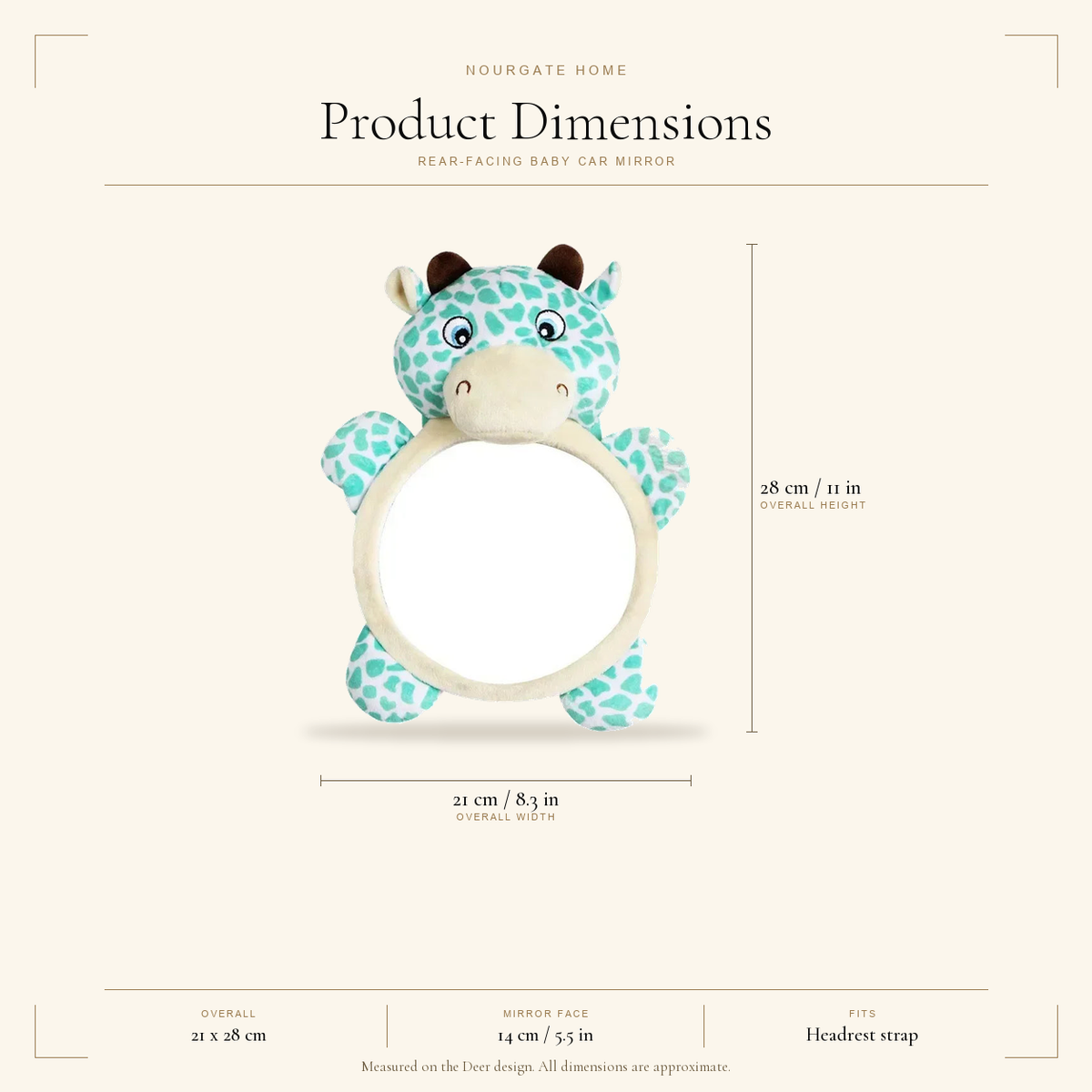 Product dimensions diagram — Cartoon Animal Rear-Facing Baby Car Mirror