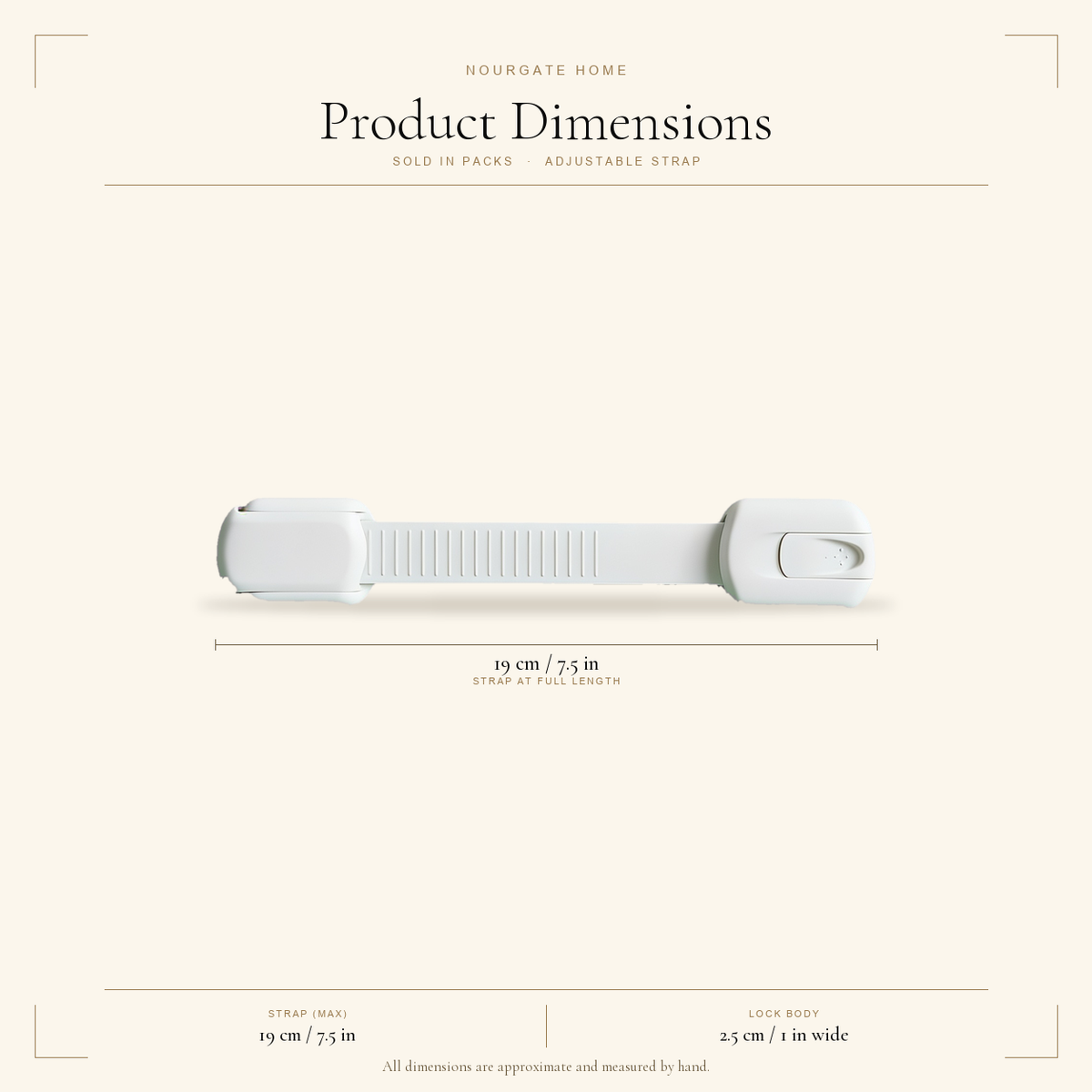 Product dimensions — Child-Safety Strap Cabinet Locks