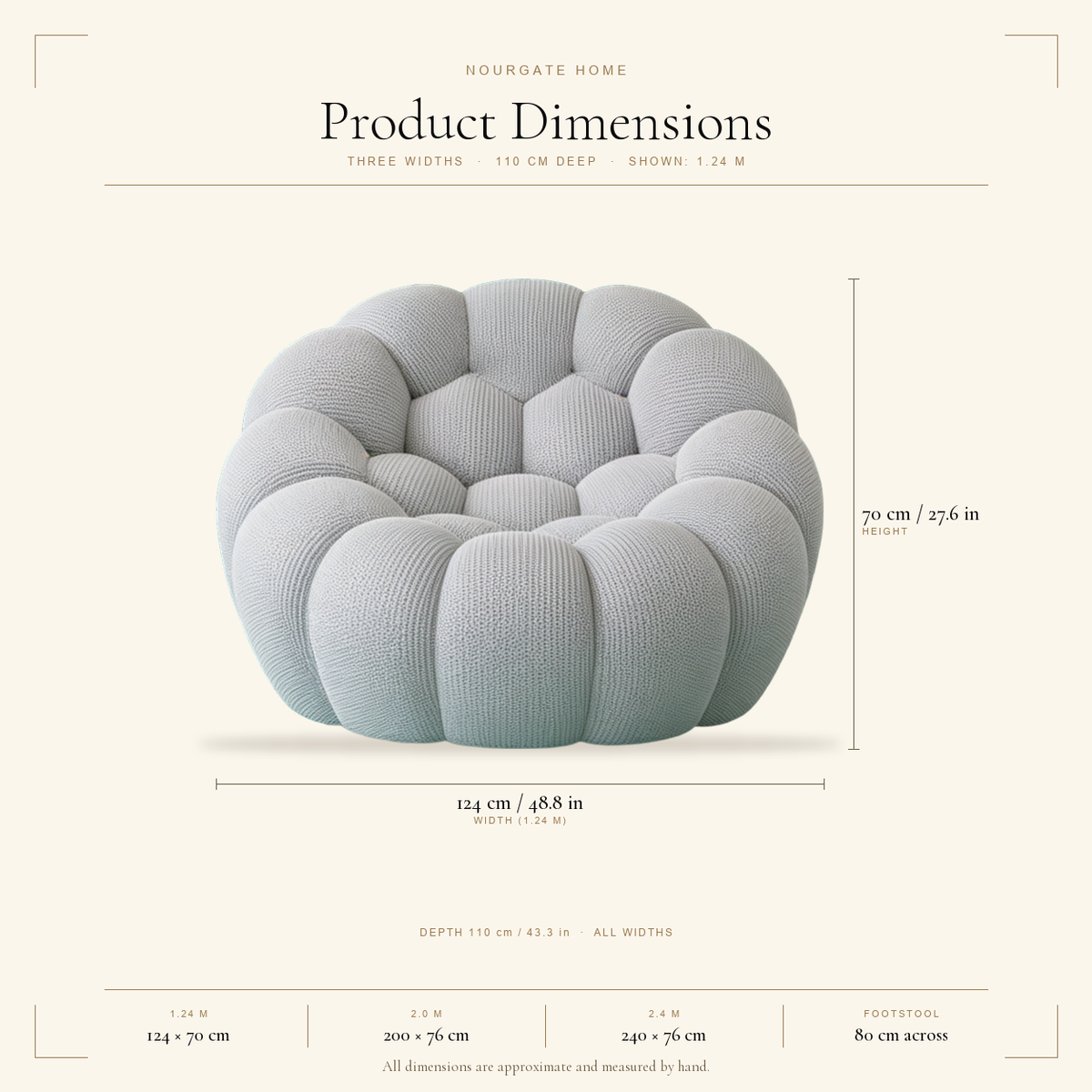 Product dimensions — Compressed 3D Mesh Bubble Sofa