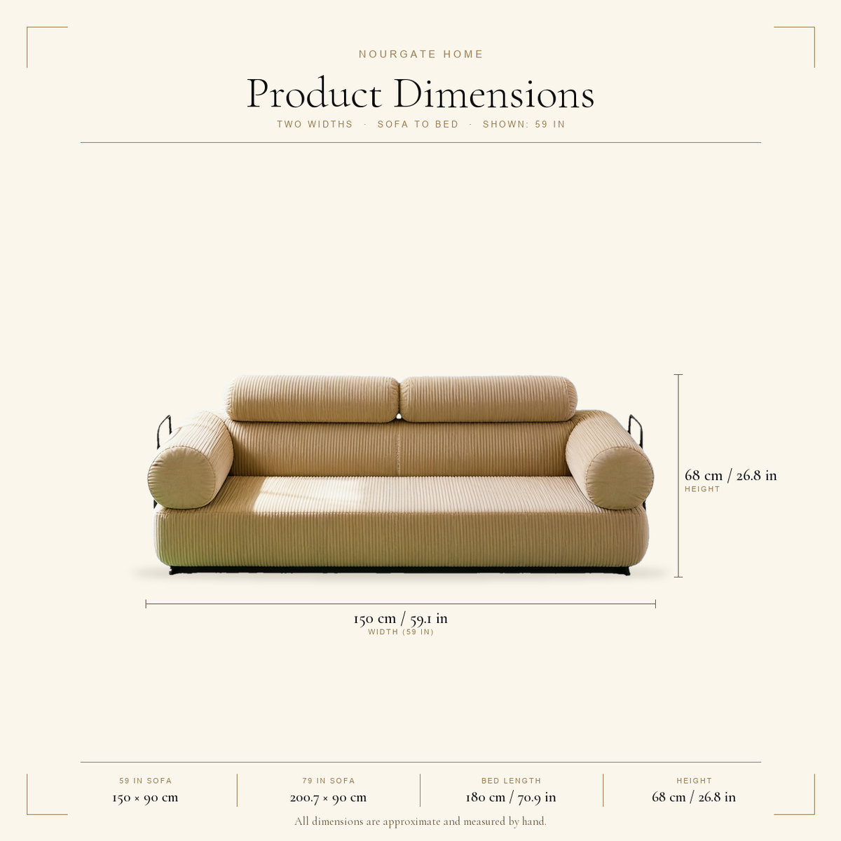Product dimensions — Corduroy Folding Sofa Bed with Washable Cover
