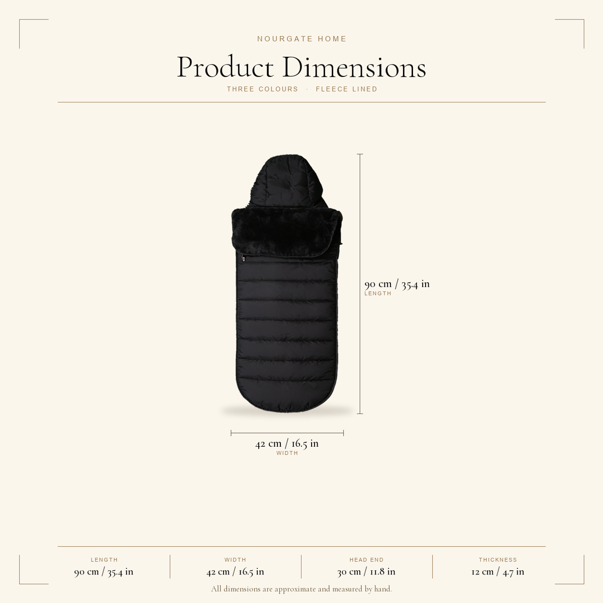 Product dimensions — Fleece-Lined Stroller Bunting Bag
