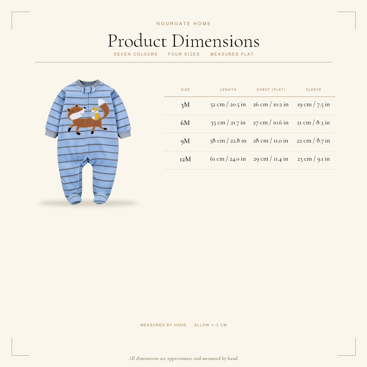 Product dimensions — Fleece Zip-Up Baby Footie Pajamas
