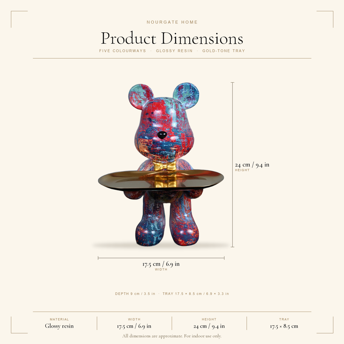 Product dimensions diagram — Graffiti Bear Statue with Tray