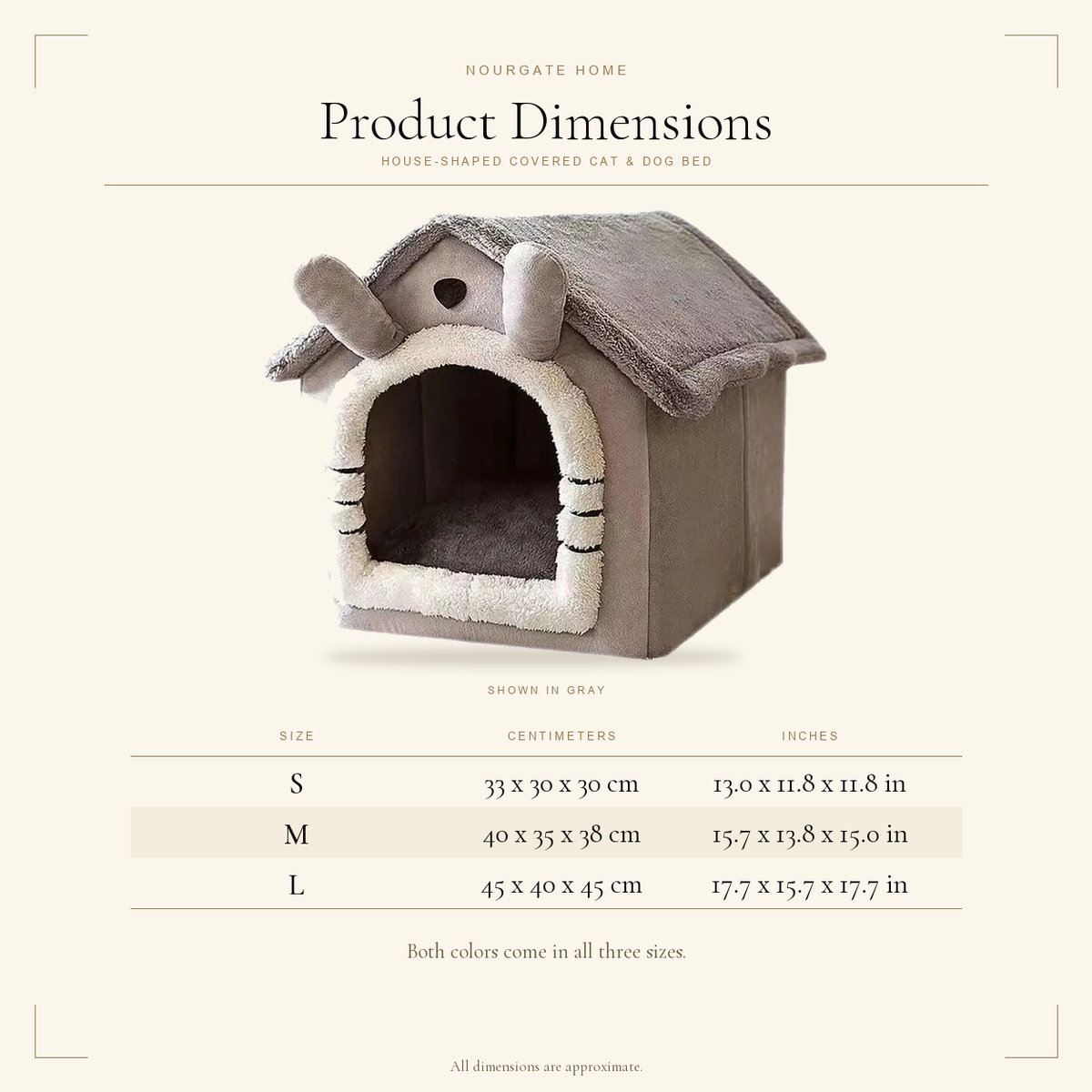 Product dimensions diagram — House-Shaped Covered Cat & Dog Bed