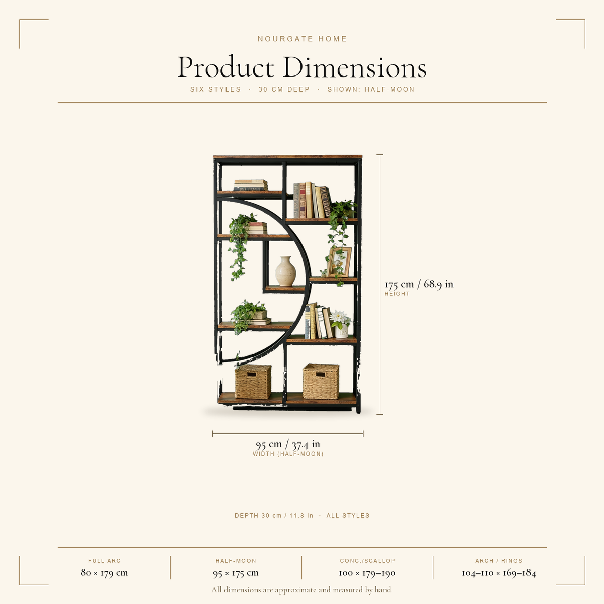 Product dimensions — Industrial Geometric Etagere Bookcase