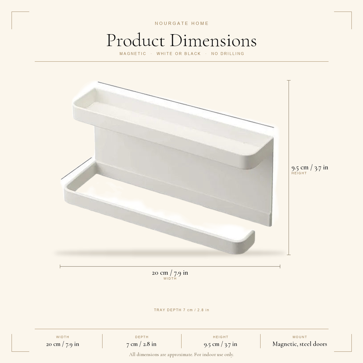 Product dimensions diagram — Magnetic Umbrella & Key Holder with Tray