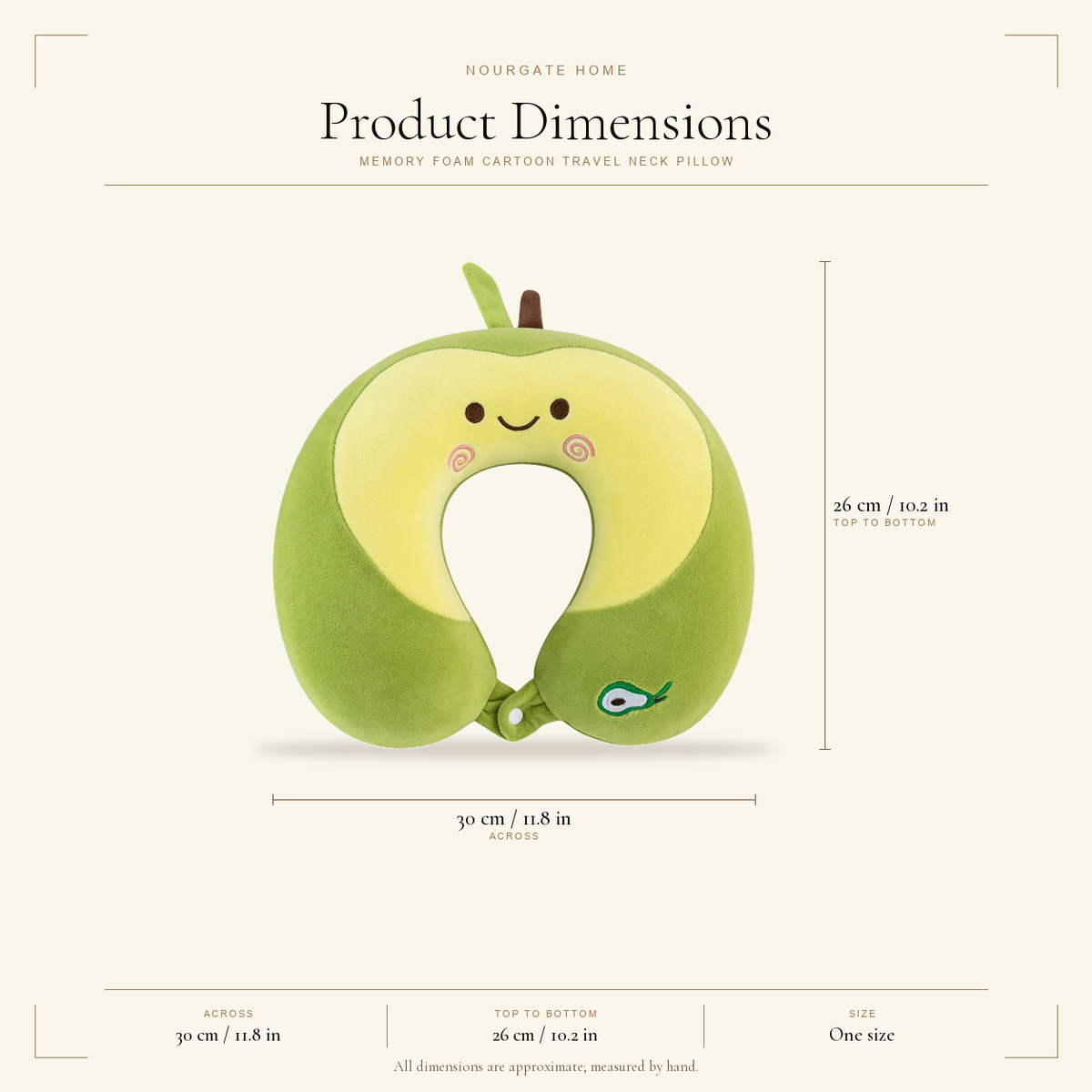 Product dimensions diagram — Memory Foam Cartoon Travel Neck Pillow