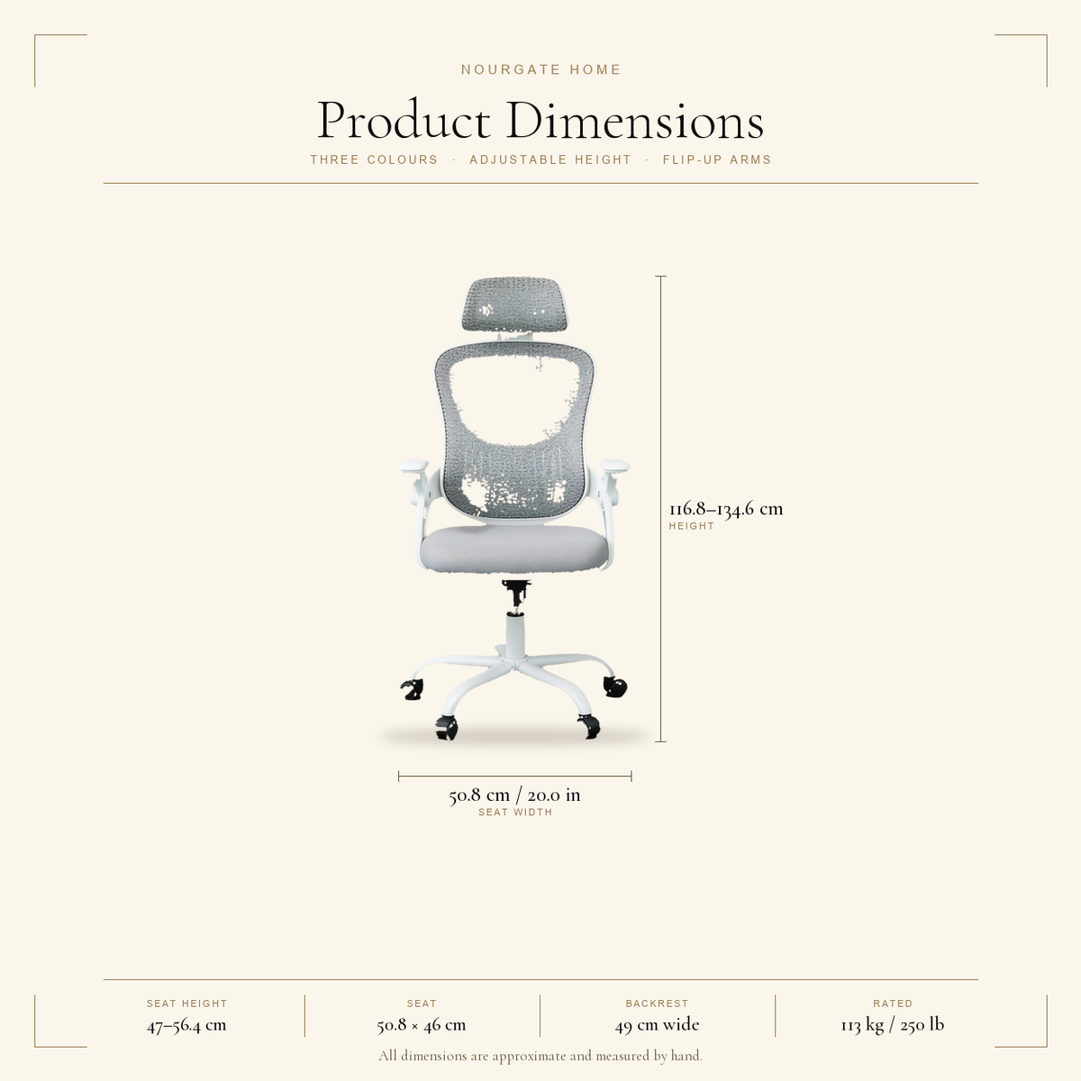 Product dimensions — Mesh Office Chair with Headrest & Flip-Up Arms