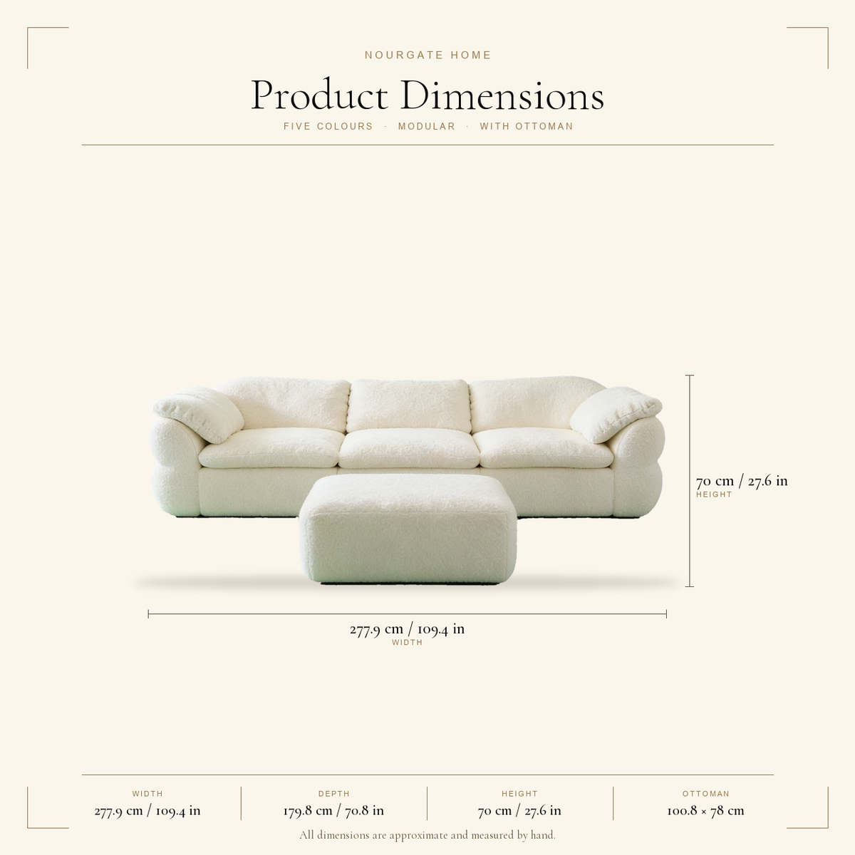 Product dimensions — Modular Chenille Cloud Couch with Ottoman