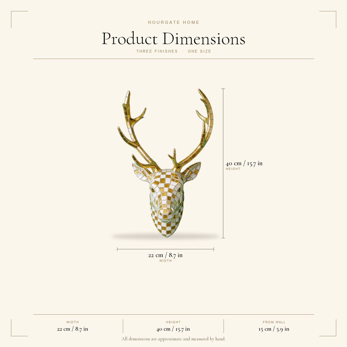 Product dimensions — Mosaic Resin Deer Head Wall Decor
