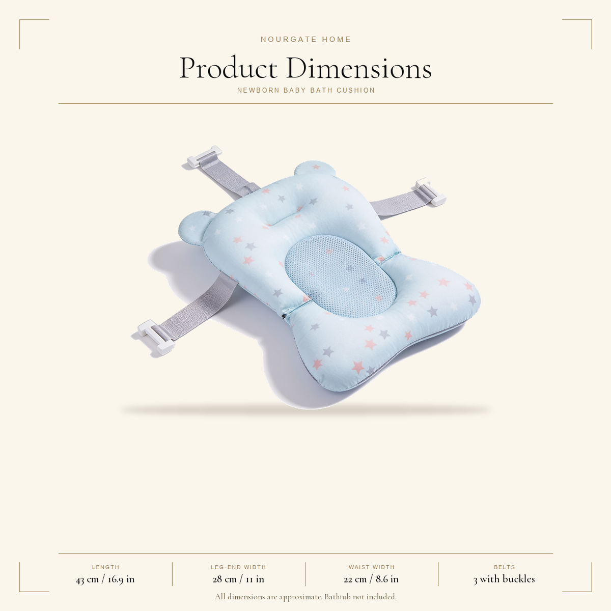 Product dimensions diagram — Non-Slip Newborn Baby Bath Cushion