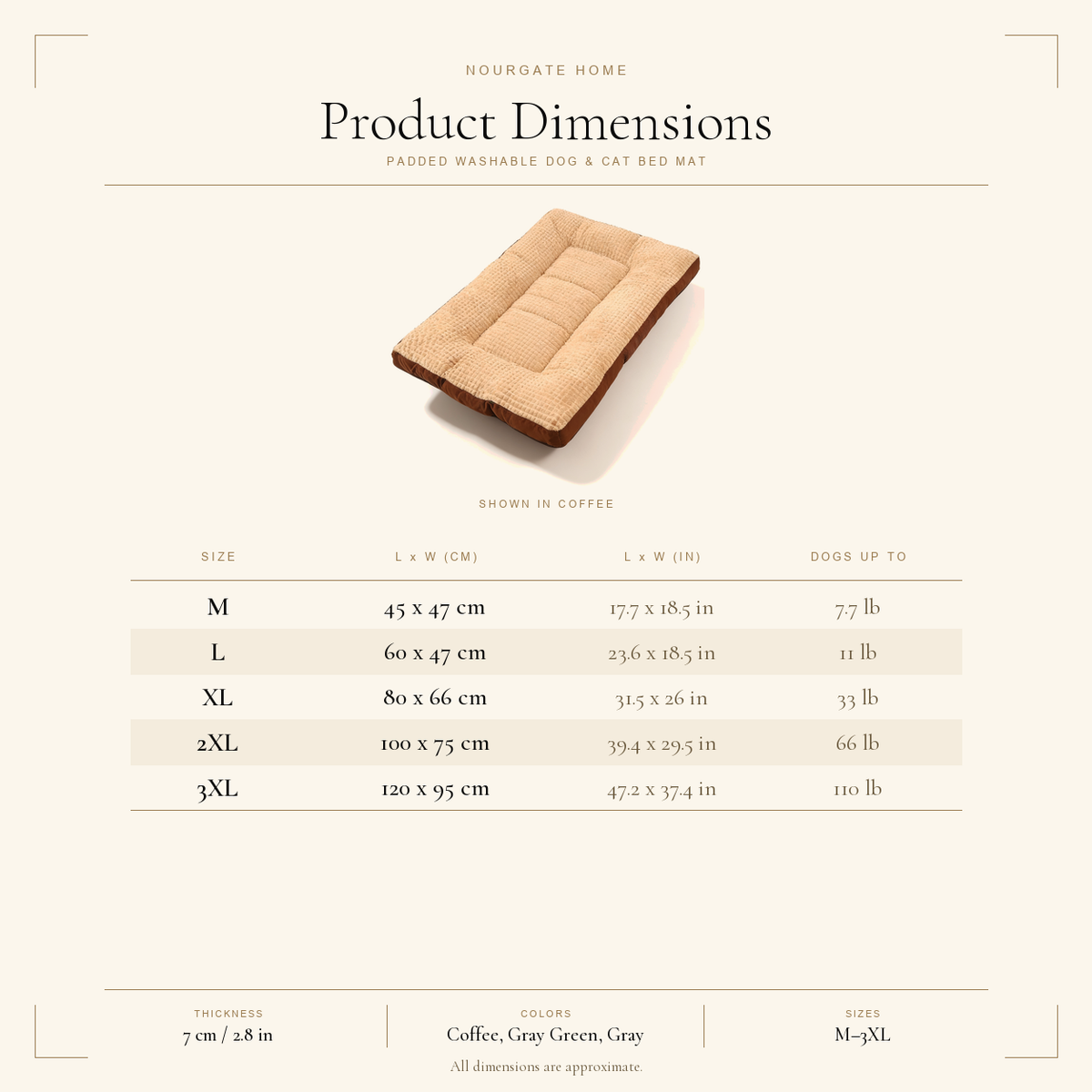 Product dimensions diagram — Padded Washable Dog & Cat Bed Mat