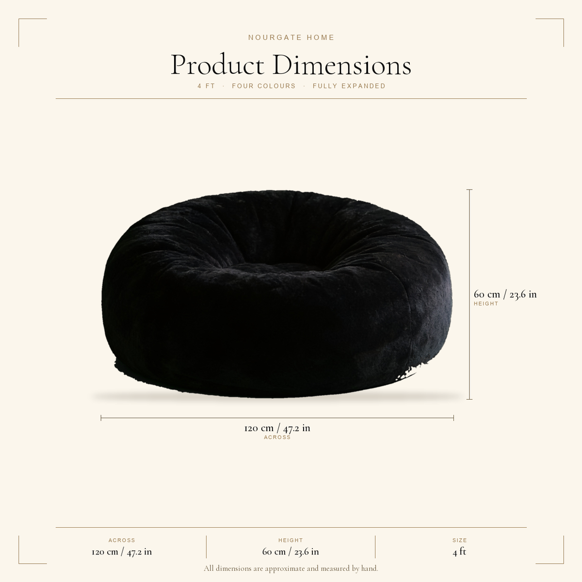 Product dimensions — Plush Foam Bean Bag Chair with Washable Cover