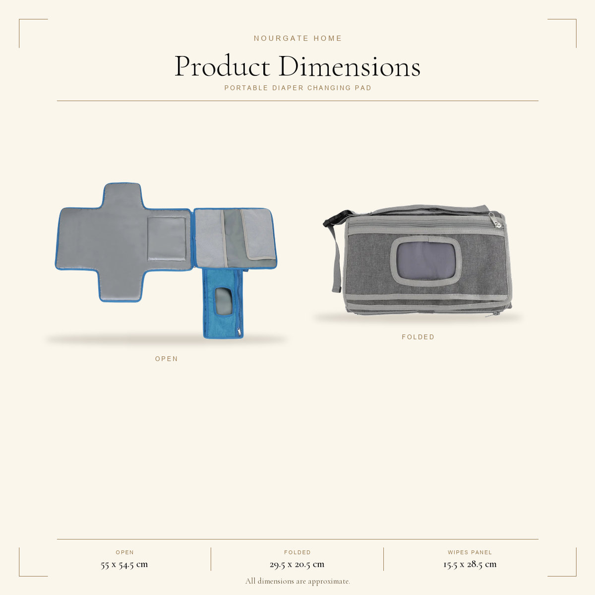 Product dimensions diagram — Portable Diaper Changing Pad with Pockets