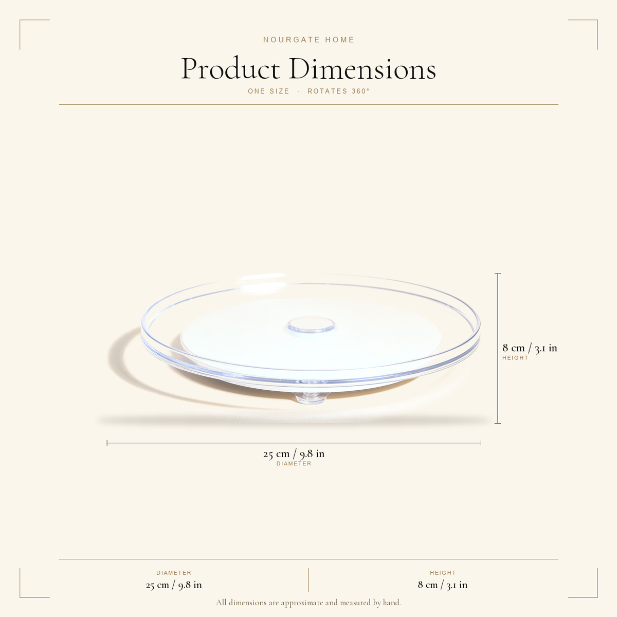 Product dimensions — Rotating Fridge Turntable