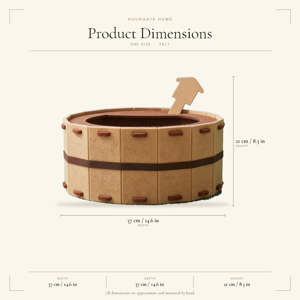 Product dimensions — Semi-Enclosed Felt Cat Bed