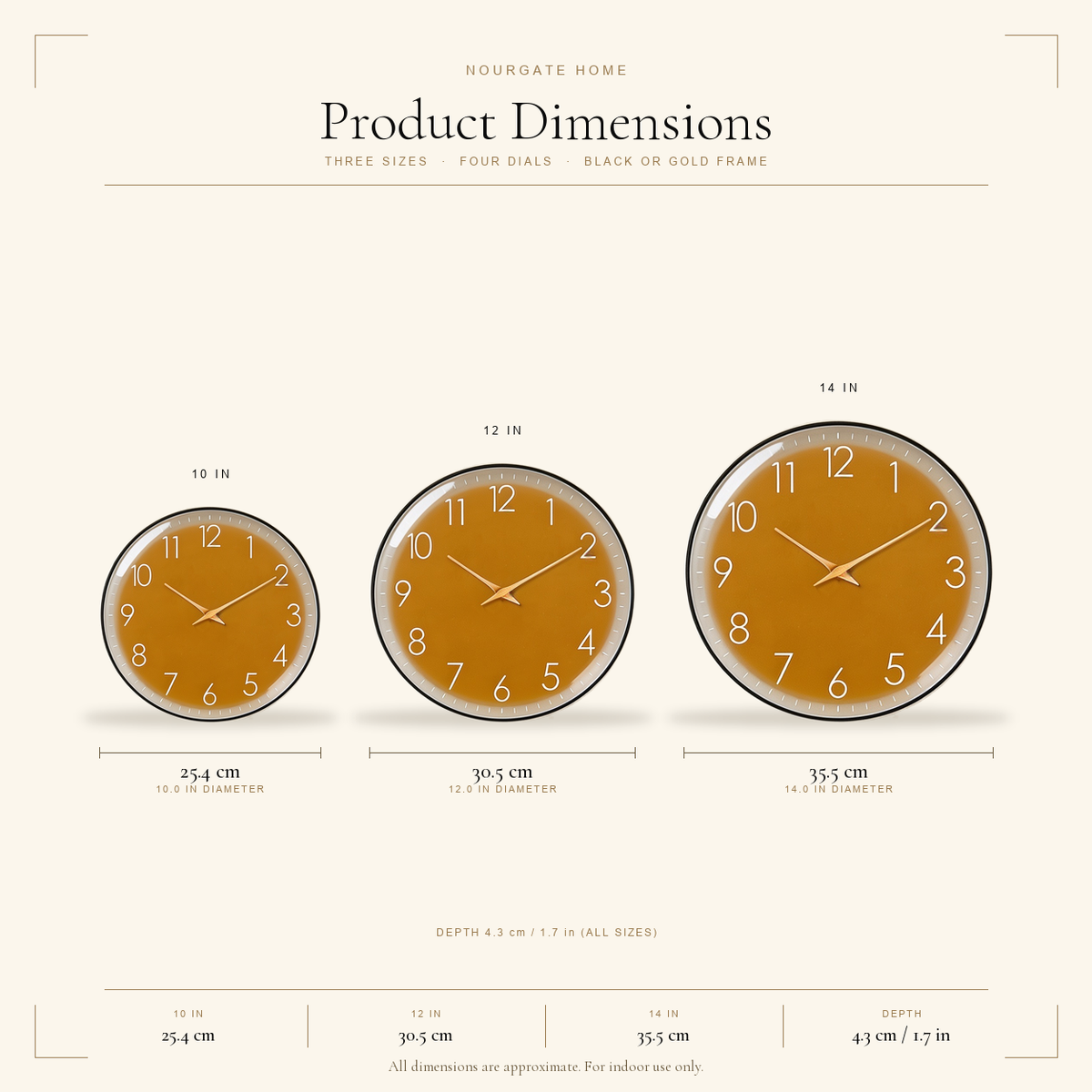Product dimensions diagram — Slim-Frame Silent Wall Clock