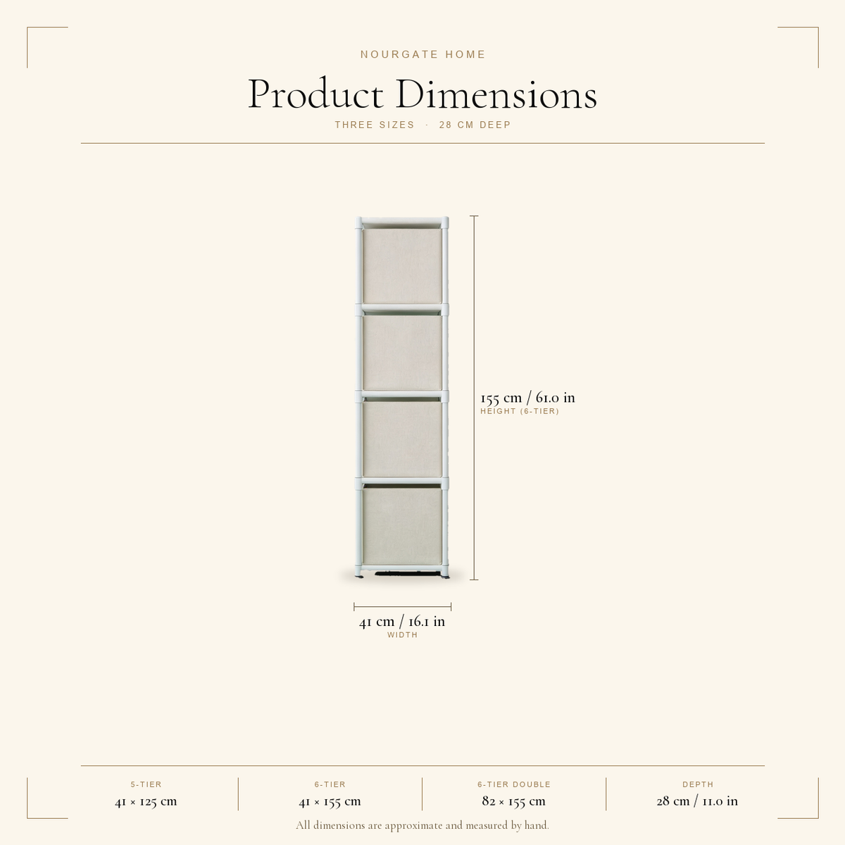 Product dimensions — Steel & Fabric Cube Bookshelf