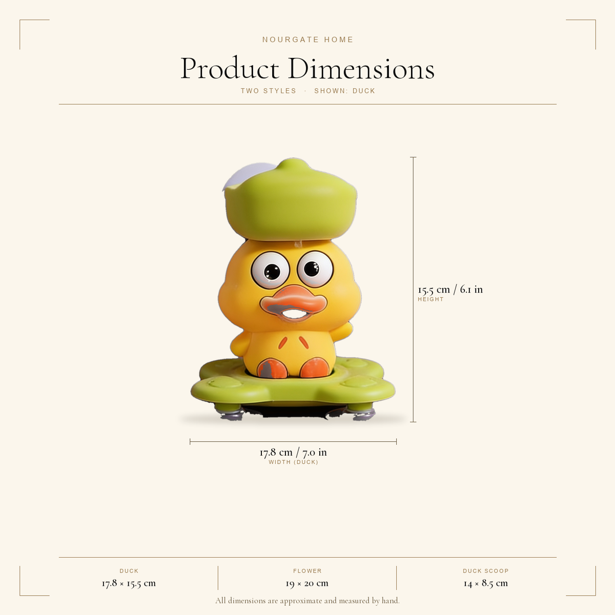 Product dimensions — Suction-Cup Bath Toy, Duck or Flower