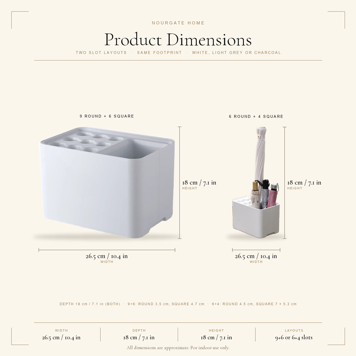 Product dimensions diagram — Umbrella Stand with Drip Tray