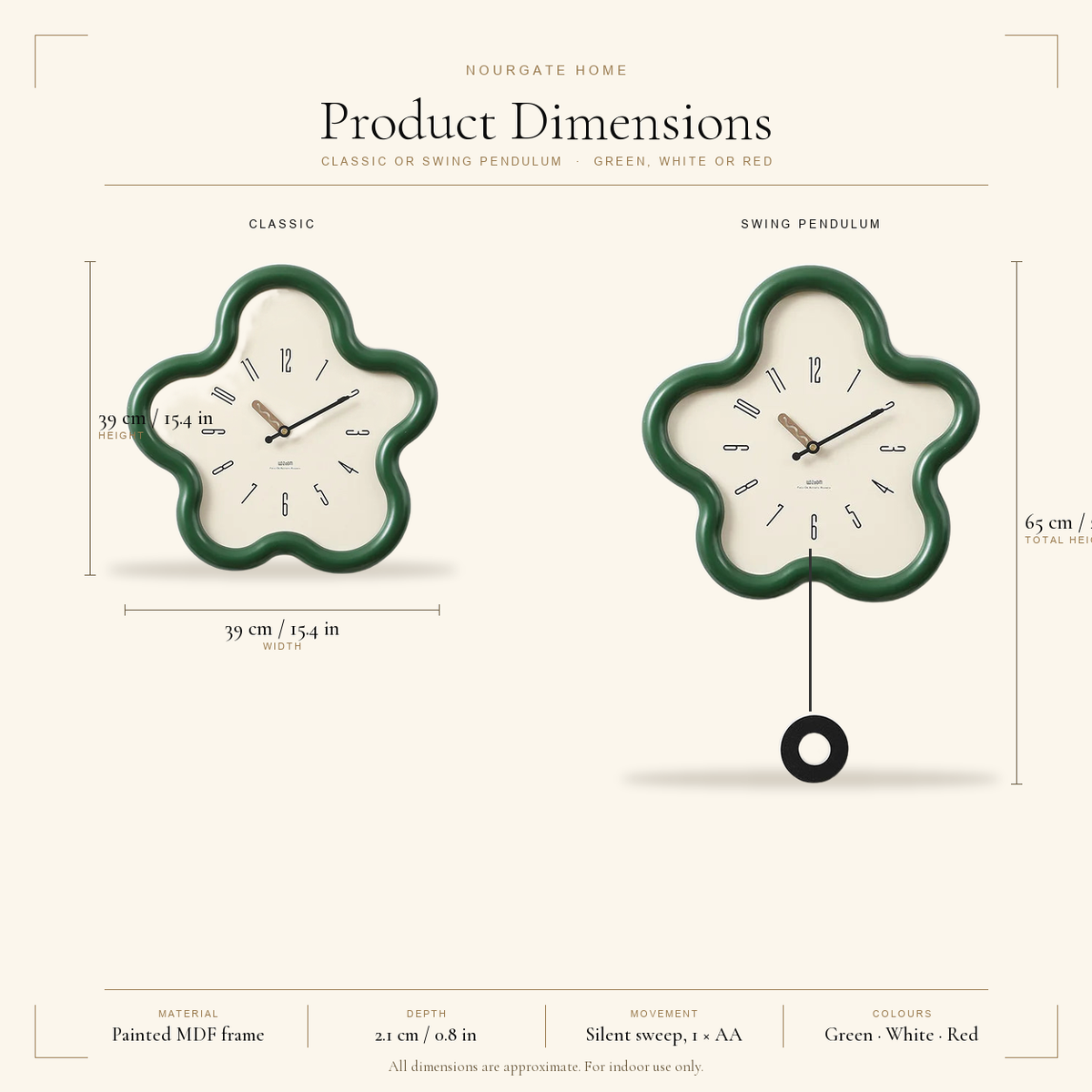 Product dimensions diagram — Wavy Flower-Shaped Wall Clock